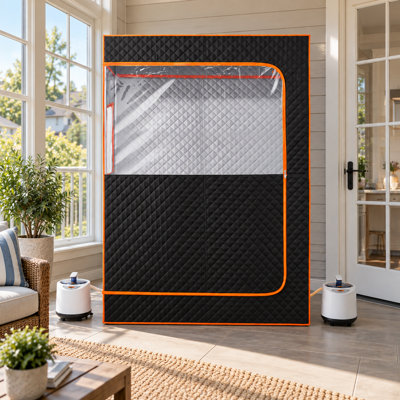 Sauna vapeur portative améliorée pour la maison, tente spa 2 places pour le corps entier avec générateur de vapeur 1000 W, 2 chaises pliantes, télécommande et 2 boîtes à huiles essentielles, structure robuste en acier inoxydable, chauffage à 360°, noir
