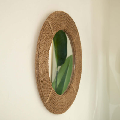 Hemp Hand-woven Artistry Wall Hanging Circle Mirror,