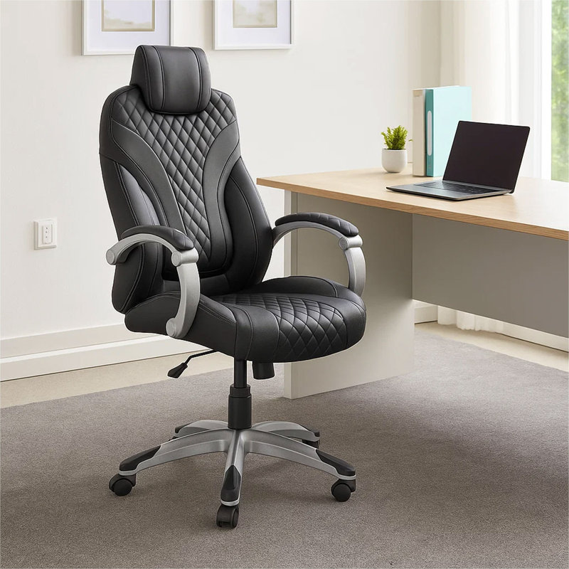 Kelly Rolling Executive Armchair, Black Stitched-Back Caressoftplus, Caressoft Vinylplus Black