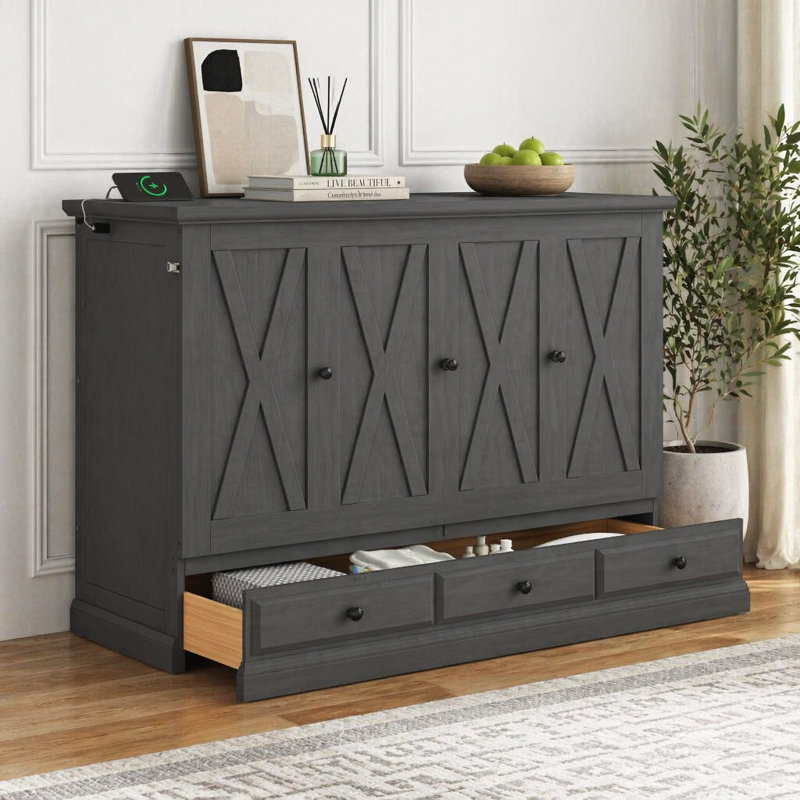 Armoire-lit en bois de pin massif avec station de charge intégrée, une solution multifonctionnelle pour économiser de l'espace