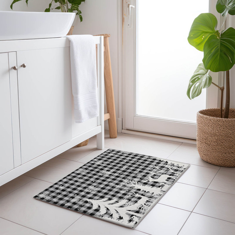 Tapis gris renne de Noël intérieur / extérieur lavable à la machine, Rectangle 1 pi 8 po x 2 pi 6 po