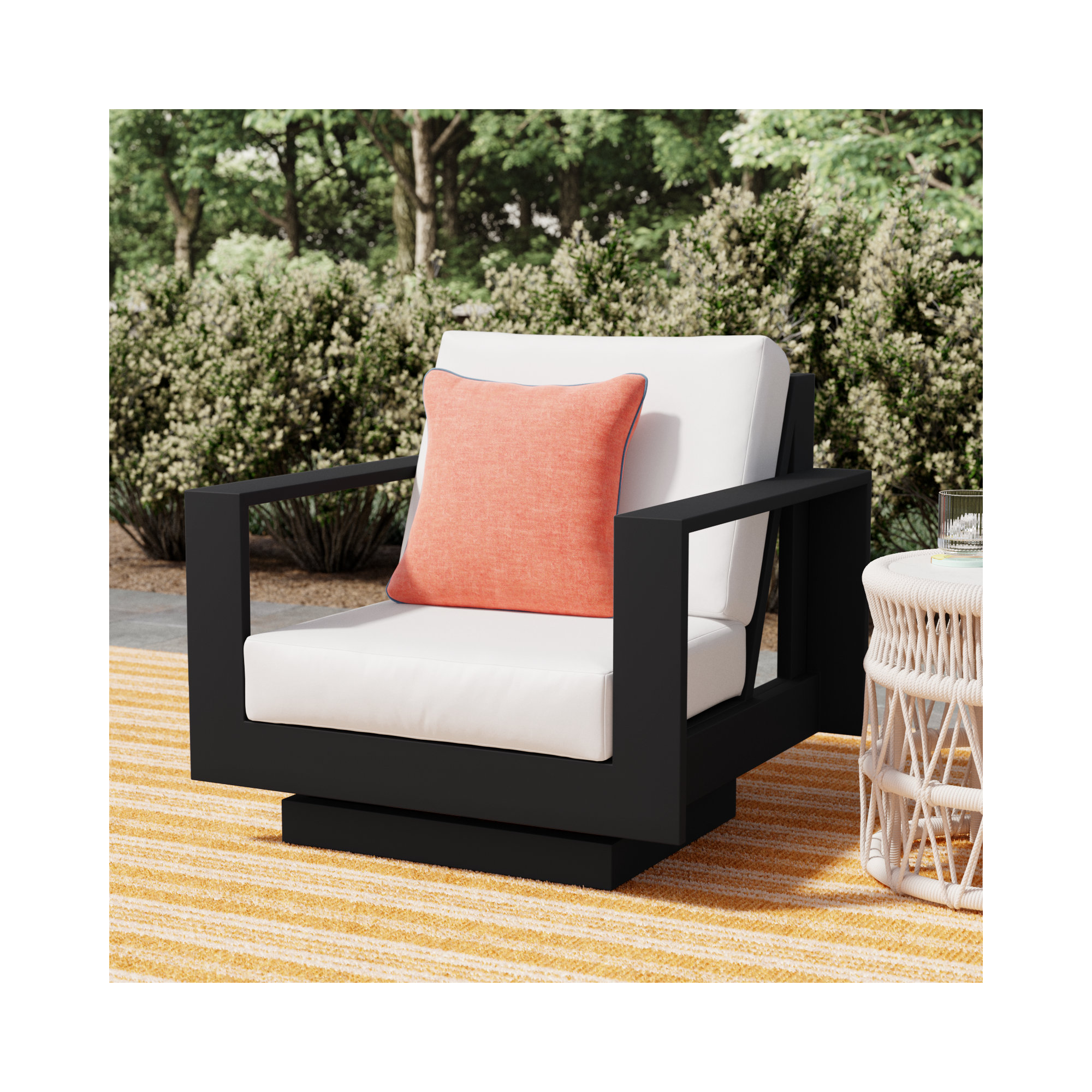 Sterling Metal Outdoor Swivel Lounge Chair with Sunbrella Cushions