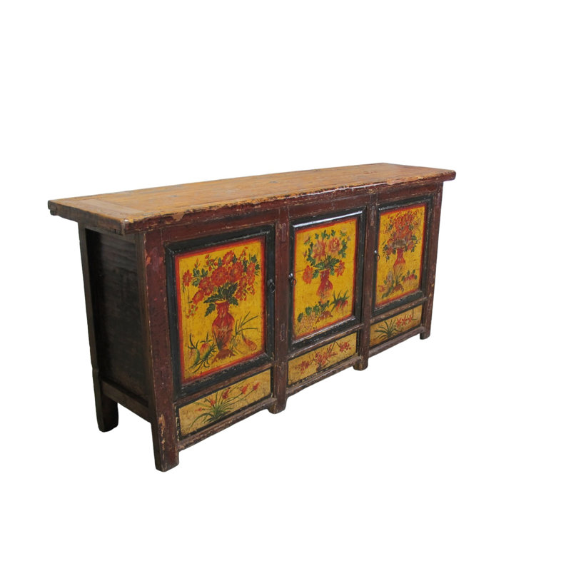 Late 19th Century Hand-Painted Botanical Mural Buffet
