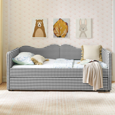 Modern Daybed,Upholstered Daybed Equipped with Pull-Out Trundle Bed Frame & Side Storage Pocket, Multi-Functional Sofa Bed for Bedroom & Guest Bedroom