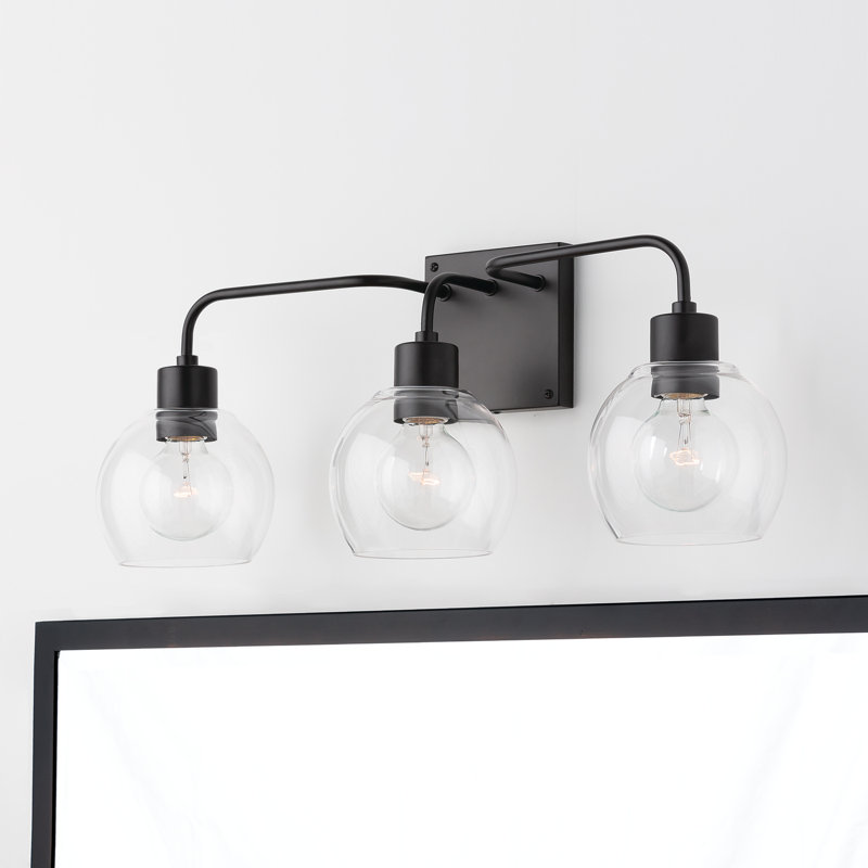 Tanner Dimmable Vanity Light, Matte Black, Clear, 3-Light