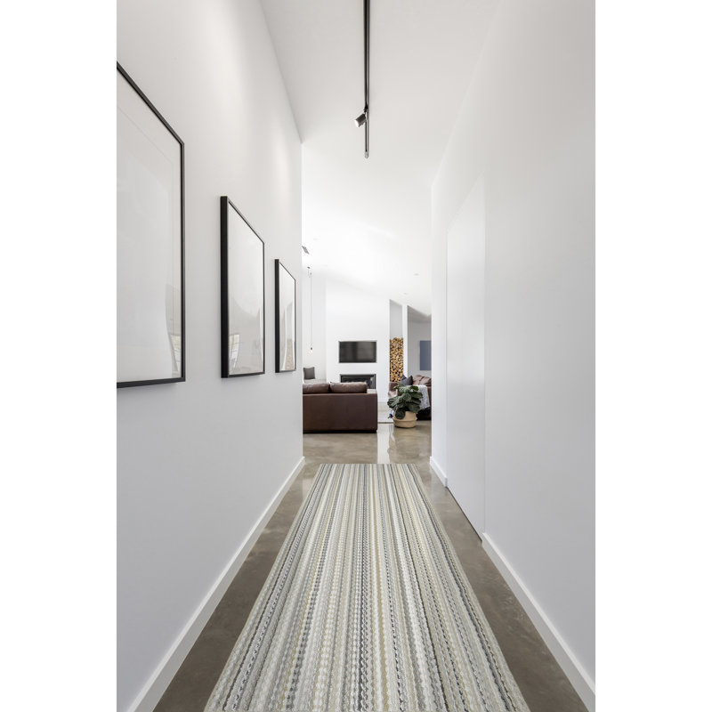 Tapis touffeté à rayures rectangulaire beige Kandace, Tapis de couloir 3 pi x 12 pi