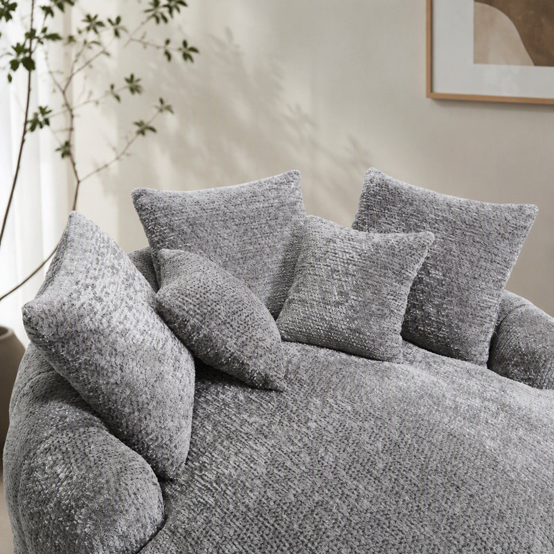 Fauteuil de 55 po en mousse de polyester, chaise ronde surdimensionnée avec coussins, Gris clair