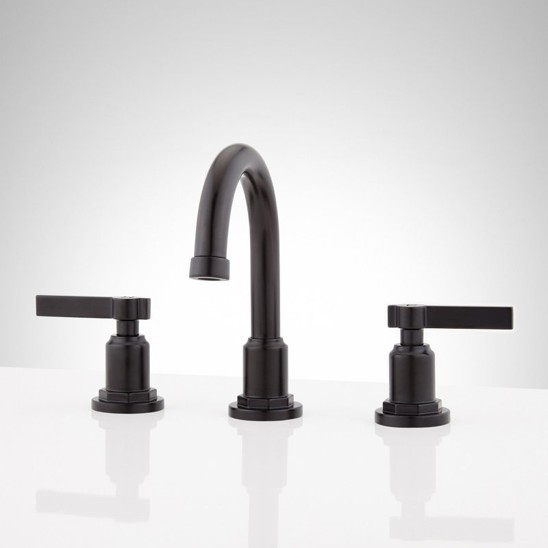 Greyfield 1.2 GPM Widespread Bathroom Faucet with Metal Lever Handles and Pop-Up Drain Assembly, Matte Black