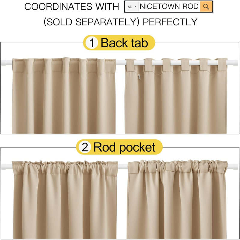Blackout Curtain Light & Noise Reducing Room Darkening Drapes for Bedroom/Living Room/Kitchen, 2 Pieces, 70" W x 84" L