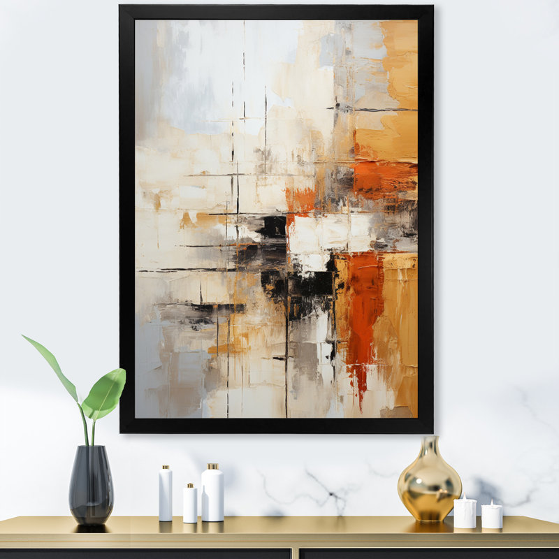 Impressions fractales abstraites orange noir - art mural de grandes fractales, H 40 po x l 30 po, Impression encadrée, Noir
