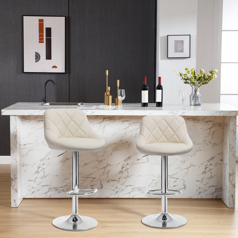 Swivel Upholstered Adjustable Height Counter Stool, 2, Cream