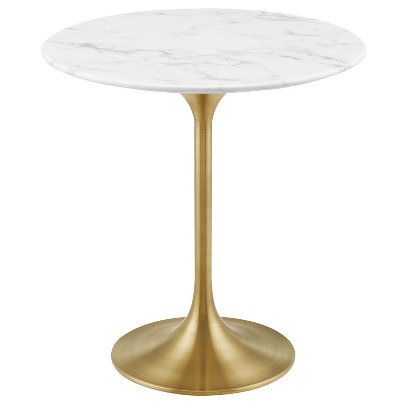 Modway Lippa 20" Round Artificial Marble Side Table, Gold, White