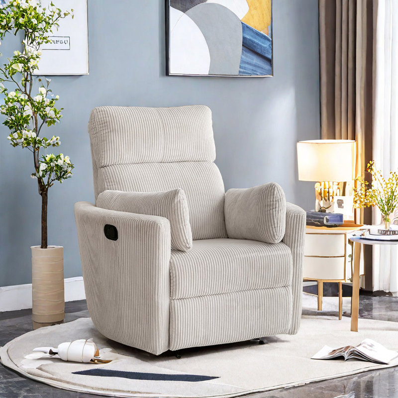 Sydell Upholstered Swivel Recliner, Ivory