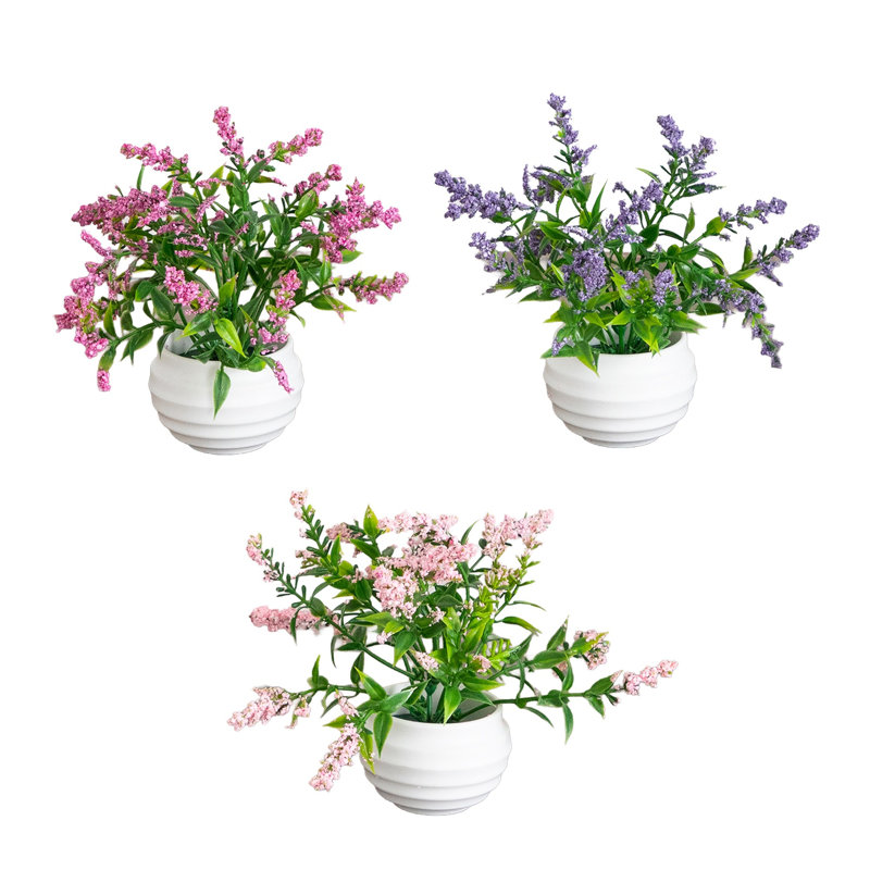 5 po Mini boîte à fleurs artificielle lavande artificielle blanche en lot de 3