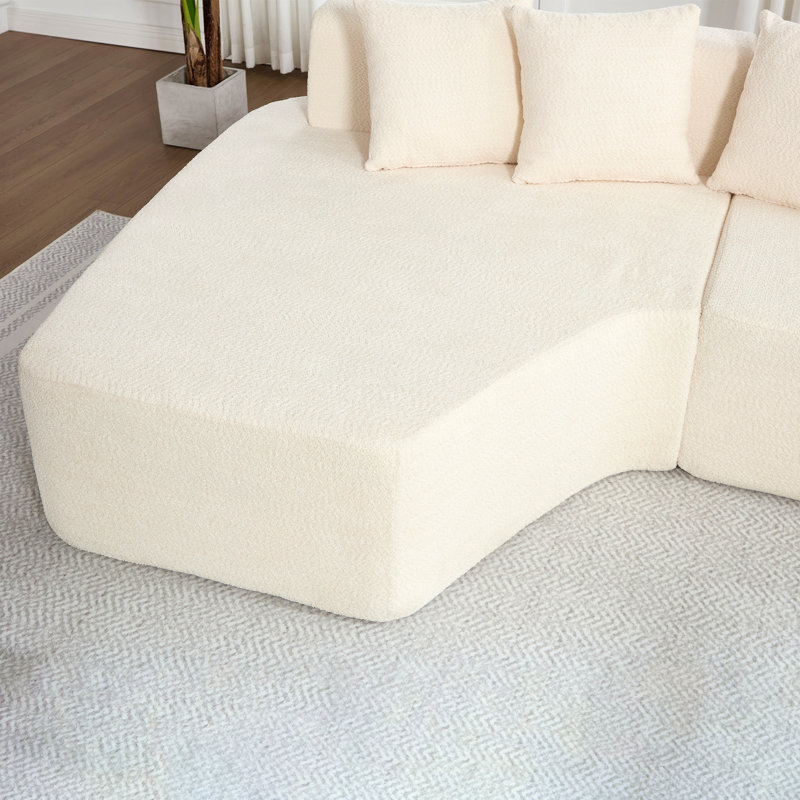 Canapé modulaire à compression avec méridienne confortable, canapé à compression irrégulière en forme de L avec siège profond, canapé-lit modulaire minimaliste pour salon, chambre, salon, ivoire