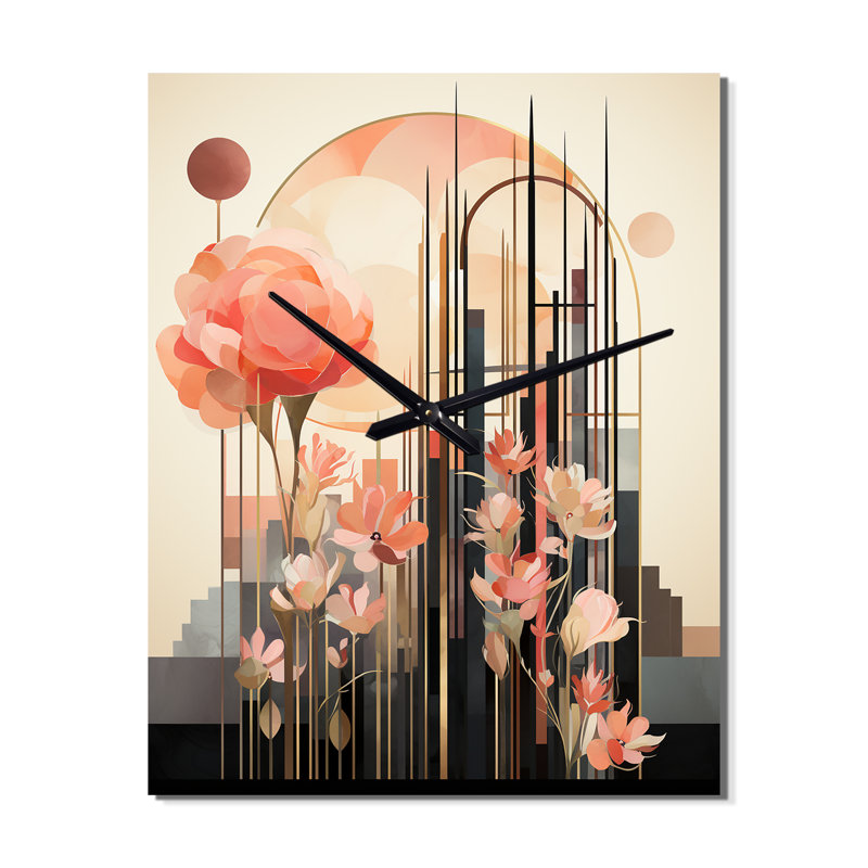 Rose rose Art Nouveau Design - Horloge murale fleurs, Petit