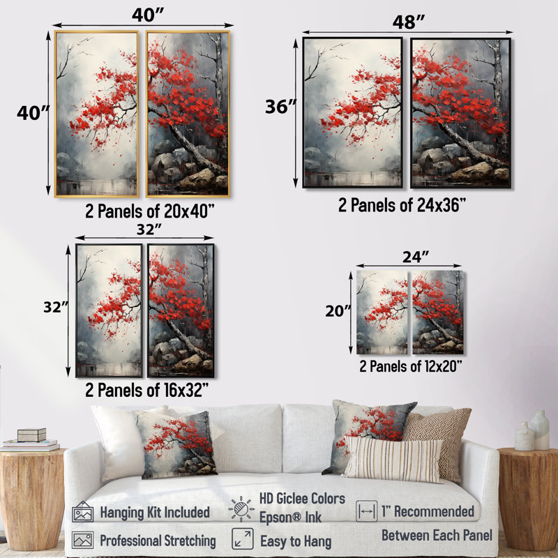 Érable rouge ardent II - décoration murale rouge, Black, 36" H x 48" W, Impression encadrée flottante