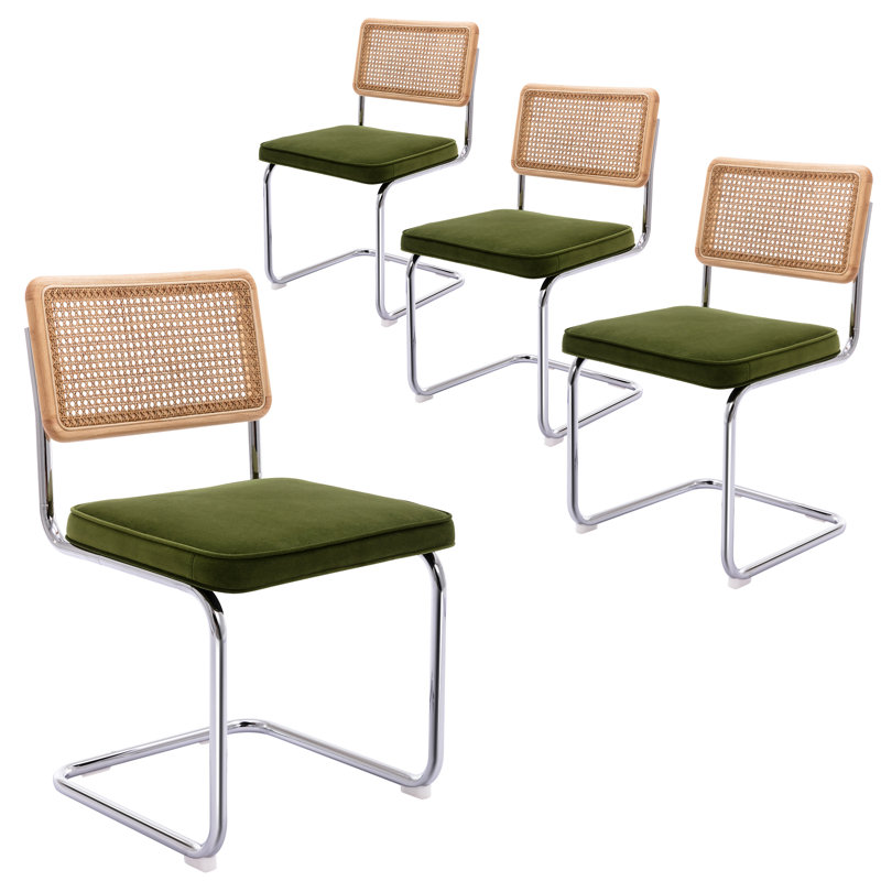 Crumley Fabric Side Chair with Rattan Back - Set of 4