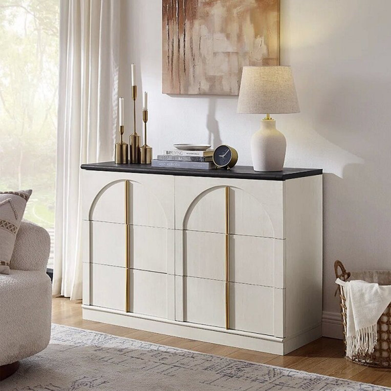 Armoire latérale de style Mid-Century, H 31,5 po x l 55,11 po x P 15,75 po, Noir/crème