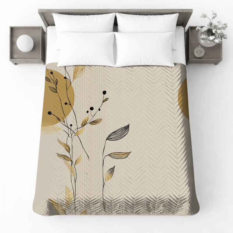 Abstract Leaf Branches Quilted Bedspread All Sizes, Twin
