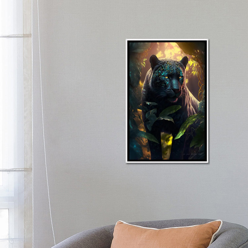 Afrofuturiste esprit animal panthère noire I, Cadre flottant blanc, H 26 po x l 18 po