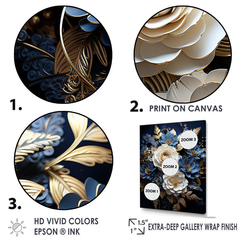 "Blue and White Roses Moonlight Grace IV", reproduction d'art sur toile, H 32 po x l 16 po x P 1 po, Cadre simple noir