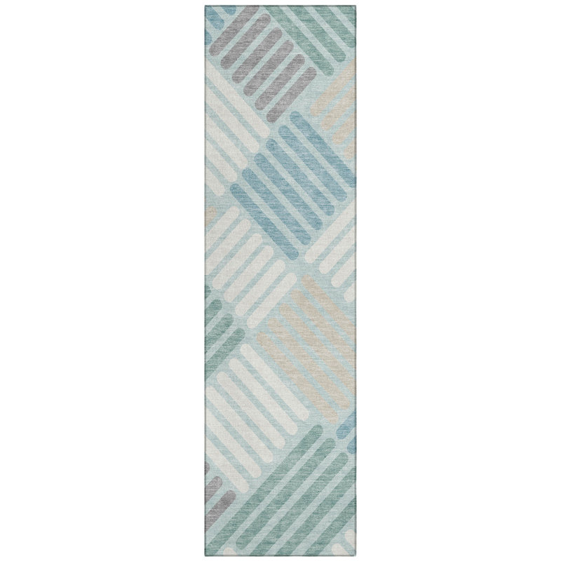 Machine Washable Indoor/Outdoor Bourkelands ACN2339 Geometric Rug, Runner 2'3" x 7'6"