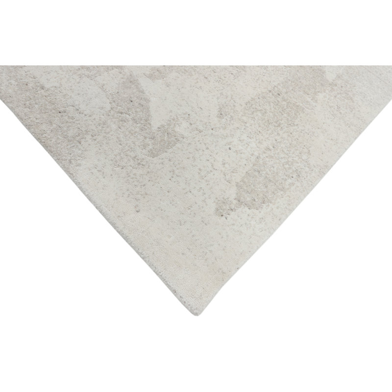 Hand Knotted Abstract Area Rug in White/Beige, Rectangle 6' x 9'