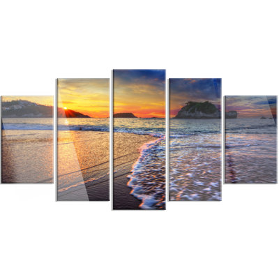 «Sandy Beach with Rush Waves», ensemble de 5 reproductions de photos sur métal