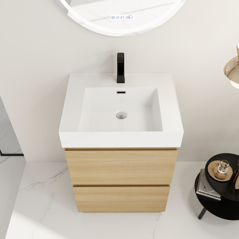 24" Freestanding Vanity with Undermount Sink & Two Drawer Storage, 23.65"