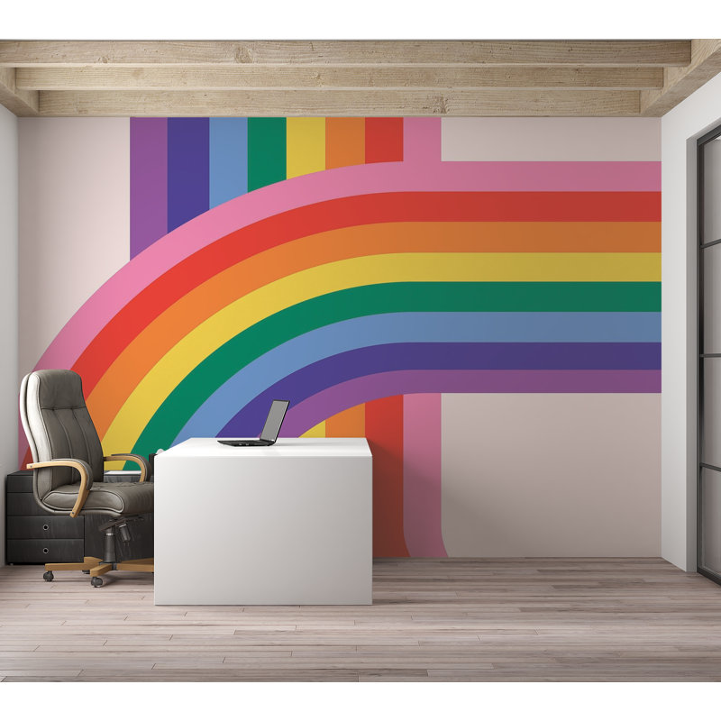 Papier peint de qualité supérieure - rayures arc-en-ciel colorées, L 96 po x l 120 po