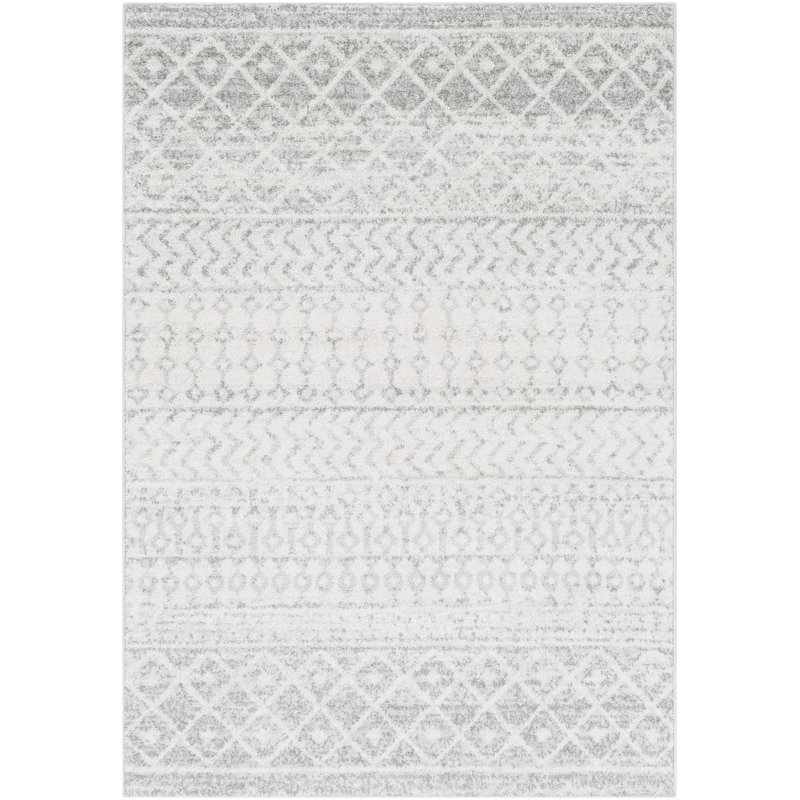 Tapis géométrique gris clair / gris / blanc Warkentin, Rectangle 3 pi 11 po x 5 pi 7 po