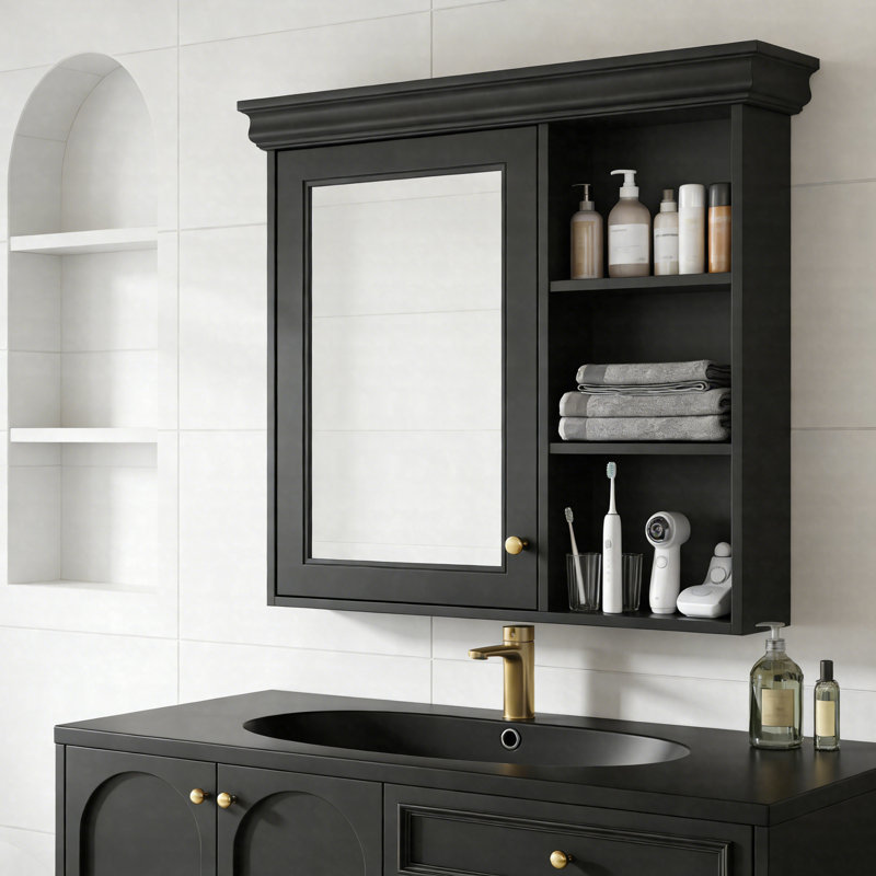 Armoire à pharmacie de salle de bain avec miroir, armoire à miroir murale avec tablettes réglables et portes à fermeture en douceur