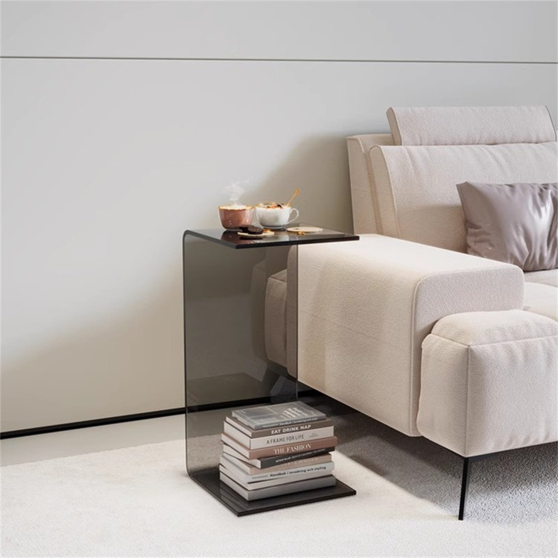 Set of 2 Sleek Acrylic Side Tables with Floating Design, Modern C-Shape End Tables to Enhance Small Spaces, Black