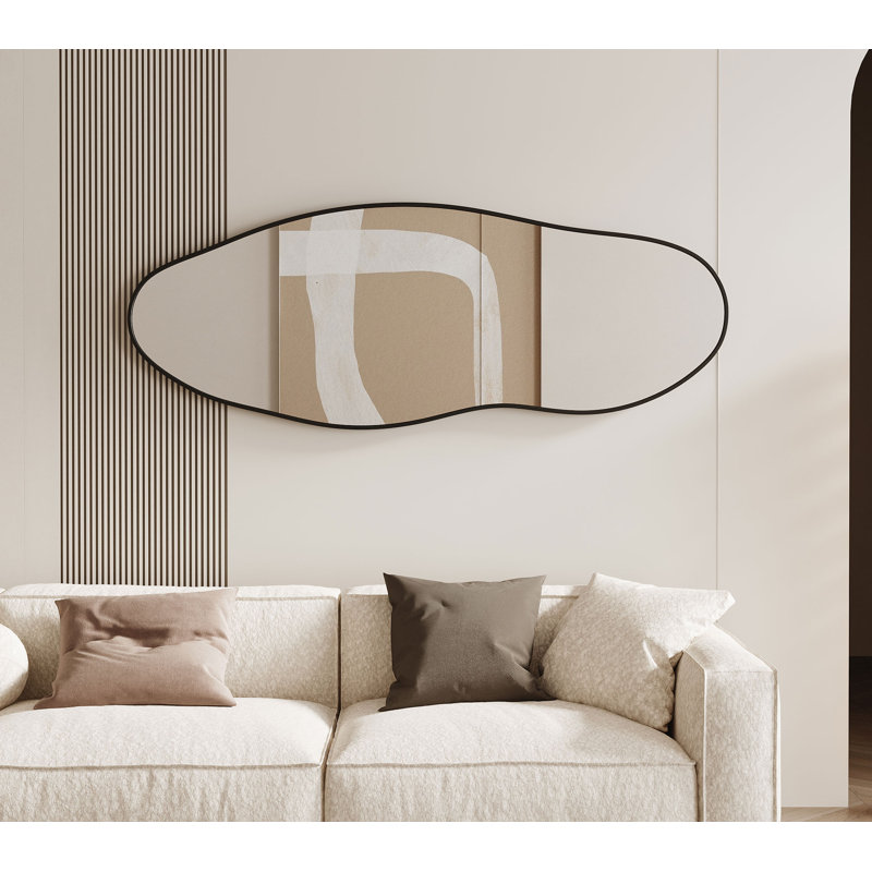  Wavy Mirror Irregular Wall Mirror for Cloakroom，Bedroom，Living Room，Entryway, 63" x 24", Black