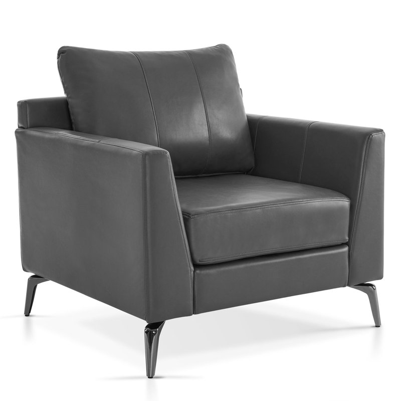 Fauteuil d'appoint moderne, fauteuil rembourré, fauteuils simples, Similicuir gris