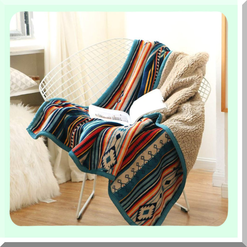 Boho Bliss Sherpa Throw - Cozy Plush Flannel Blanket for Bed, Couch, Sofa, Office, or Camping