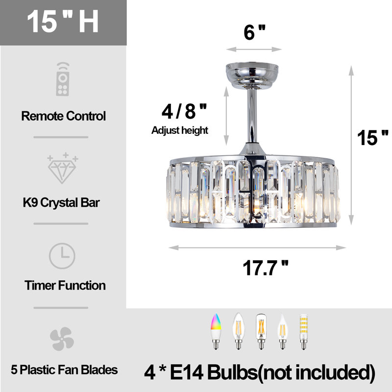18" 5 - Blade Caged Ceiling Fan With Remote Control, Sliver