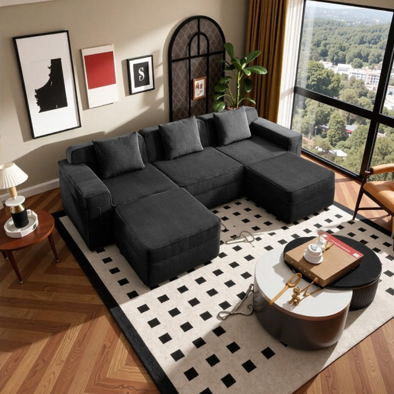 Canapé modulaire Cloud: Canapé modulaire en U à 3 places avec sièges profonds et 2 repose-pieds - Conception pelucheuse sans os, aucun assemblage requis