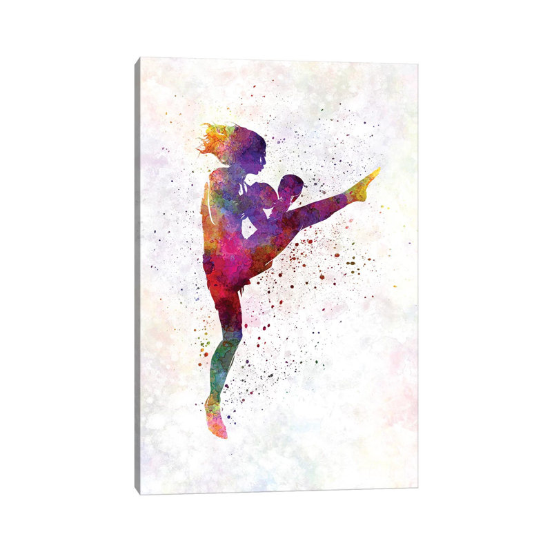 Woman Boxer Boxing Kickboxing Silhouette Isolated I 1 Piece Wrapped Canvas Painting, 20.32 cm H x 30.48 cm W