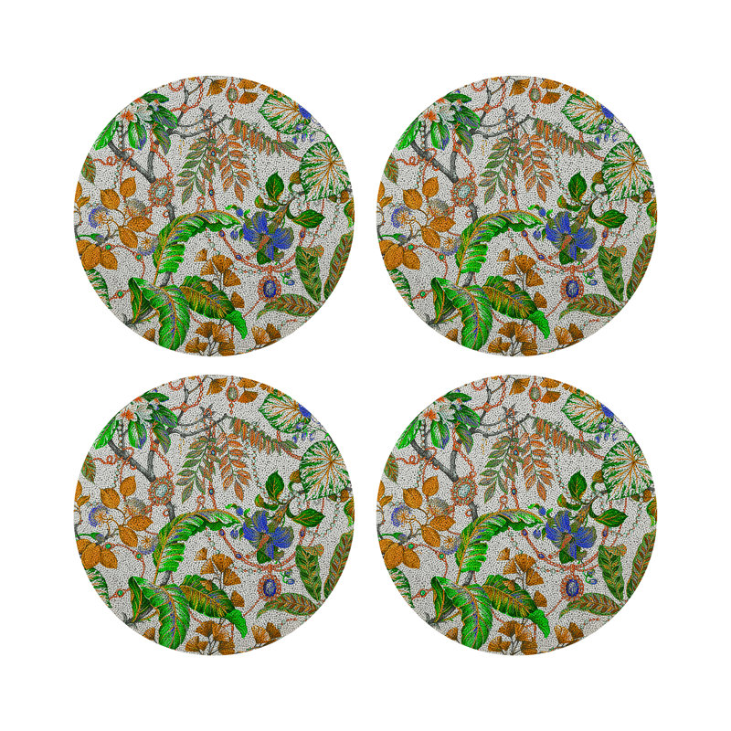 Plumeria Round Beaded Smooth Placemat, Tangerine