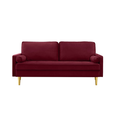 Canapé en velours minimaliste de 65 pouces avec pieds de couleur métallique, complet avec coussins, idéal pour le salon ou la chambre à coucher.