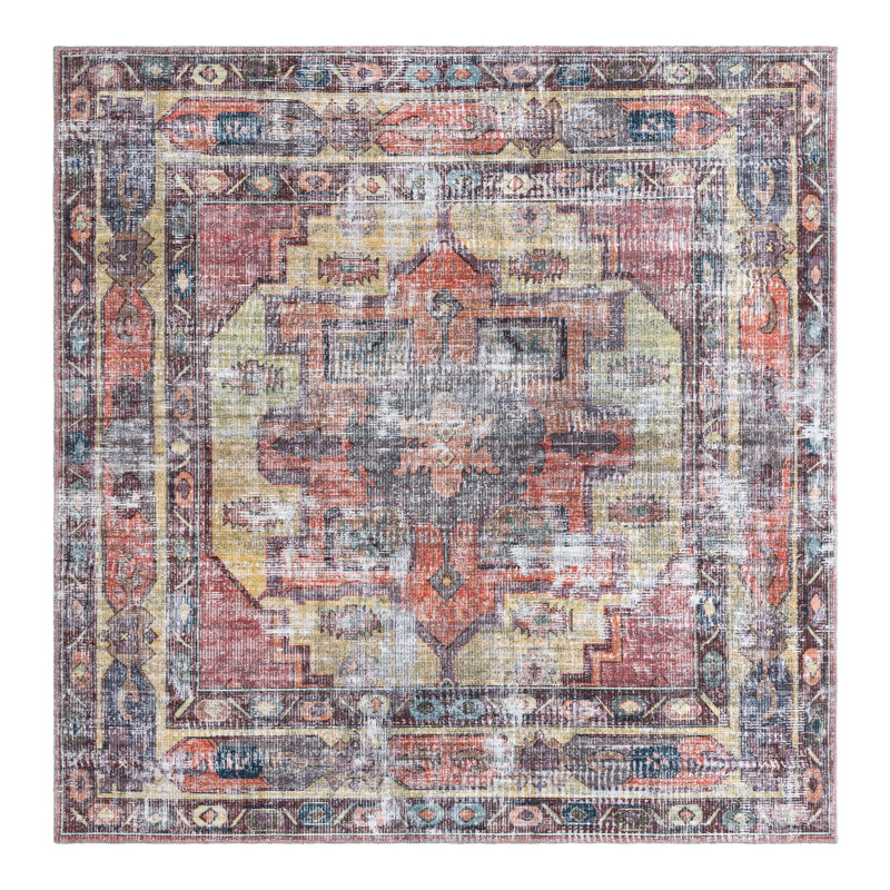 Tapis jaune / rose Heffron Performance, Carré 7 pi 3 po x 7 pi 3 po