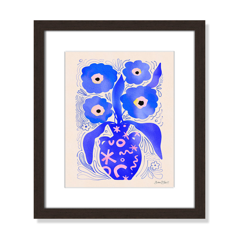 «Blue Flowers Matisse» par Bloom, Noyer à grain ouvert, Imprimé mat, L 13 po x H 15 po