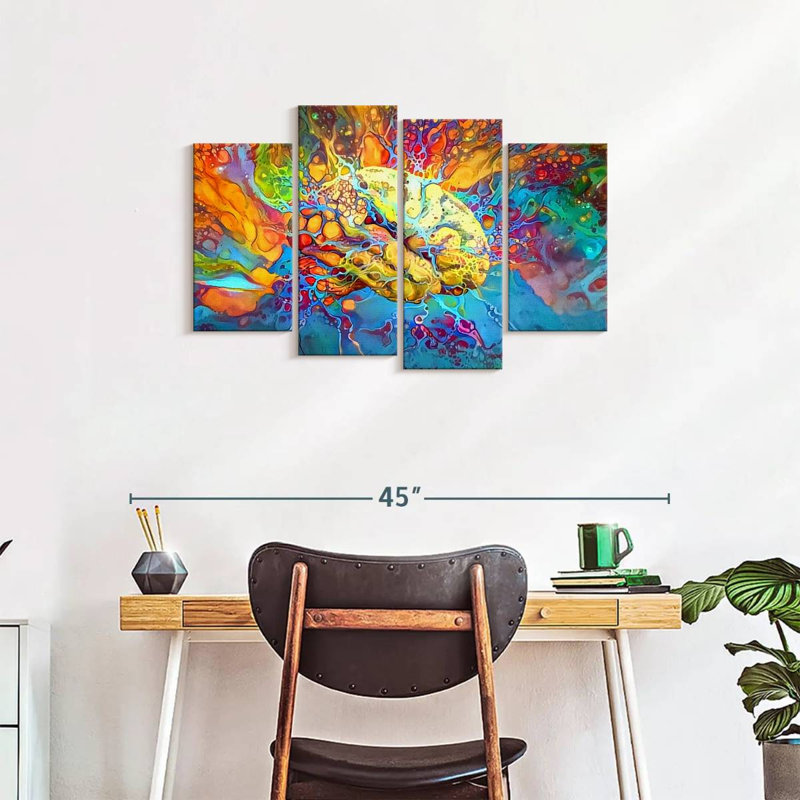 Abstract Brain On Canvas 4 Pieces Set, 22" H x 36" W x 1" D