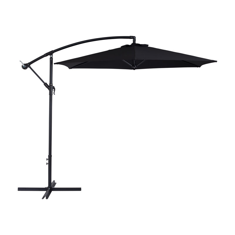 116 " W Hexagonal Collapsible and Tilt Cantilever Umbrella with Crank Lift, Black