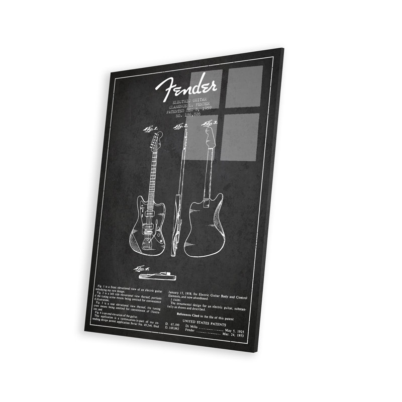 Guitare électrique, impression de brevet gris anthracite sur verre acrylique