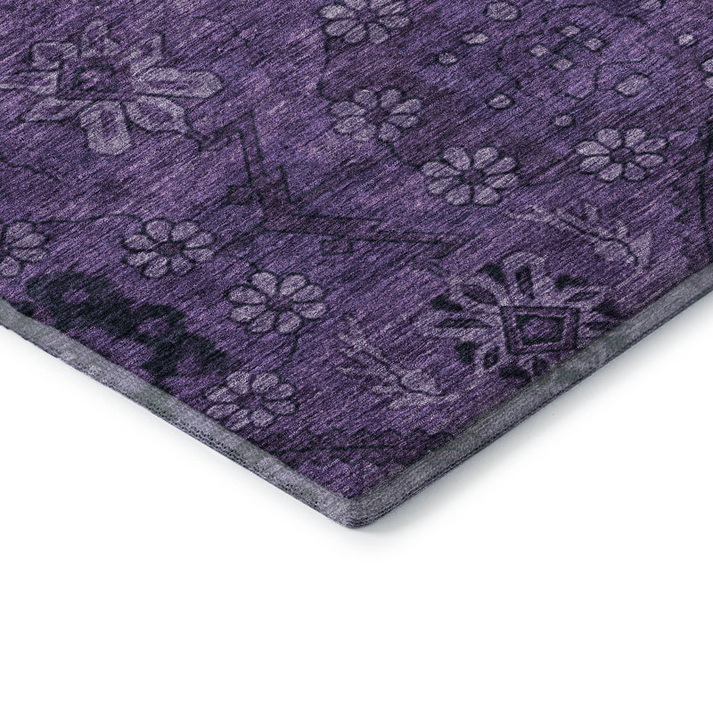 Tapis aubergine de qualité supérieure lavable à la machine Prisco, Rectangulaire 8 pi x 10 pi