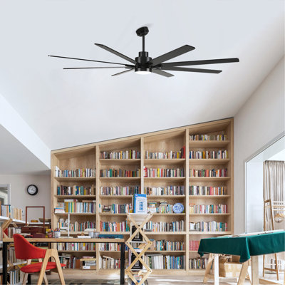 84 Inch Large 8 PCS Plywood Reversible Blades  Ceiling Fan With Light Kit 3 Color  Dimmable LED, DC 6 Speed ,Remote Control Ceiling Fan  for Patio Living Room, Bedroom, Office,Indoor.(Matte Black )