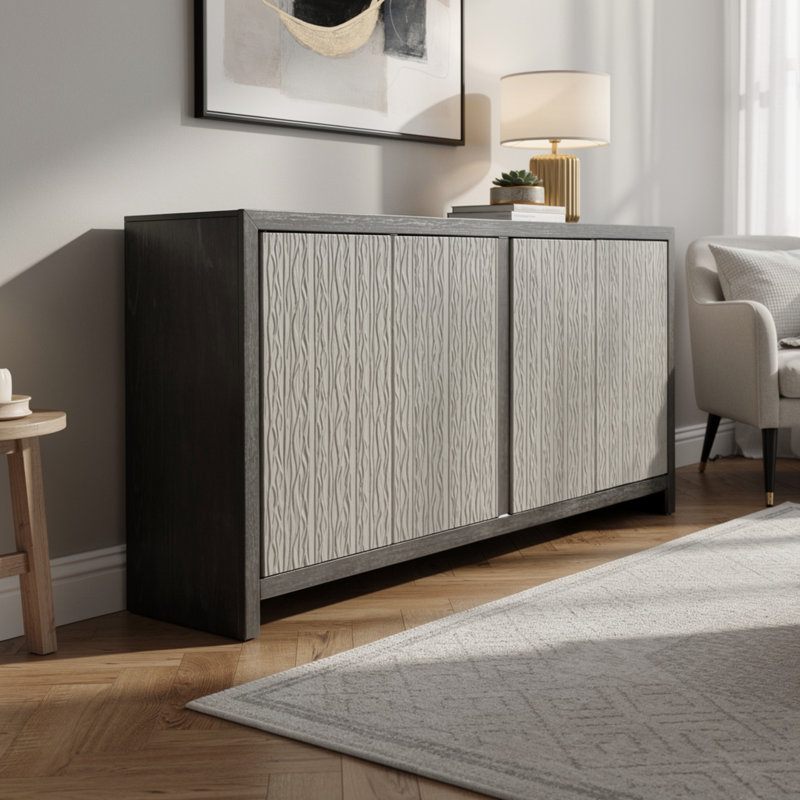 Buffet Betie, 72 po, acier vieilli, bois noir